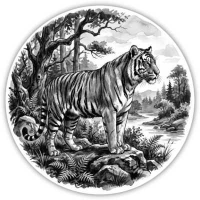 Tiger in der Wildnis Aufkleber Bunt