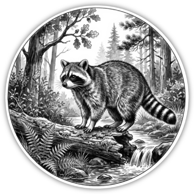 Wandtattoo  Waschb�r in der Wildnis 