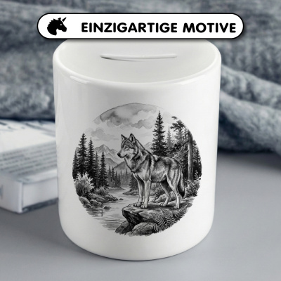 Spardose mit dem Motiv Wolf in der Wildnis - Ansicht 3