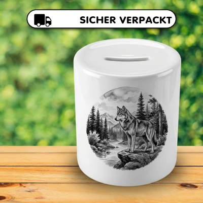 Spardose mit dem Motiv Wolf in der Wildnis - Ansicht 4
