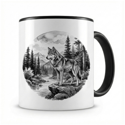 Tasse mit dem Motiv Wolf in der Wildnis