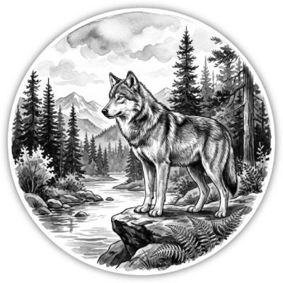 Wolf in der Wildnis Aufkleber Bunt