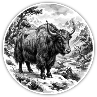 Yak in der Wildnis Aufkleber Bunt