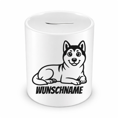 Spardose mit dem Motiv Akita mit Name