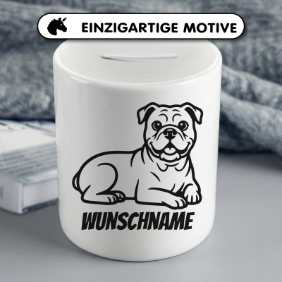 Spardose mit dem Motiv American Bulldog mit Name - Ansicht 3