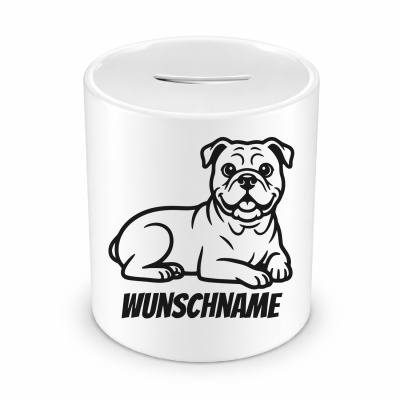 Spardose mit dem Motiv American Bulldog mit Name