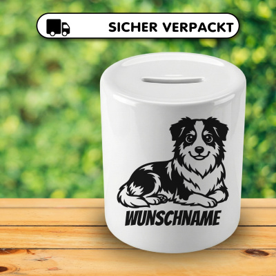 Spardose mit dem Motiv Australian Shepherd mit Name - Ansicht 4