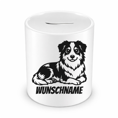Spardose mit dem Motiv Australian Shepherd mit Name