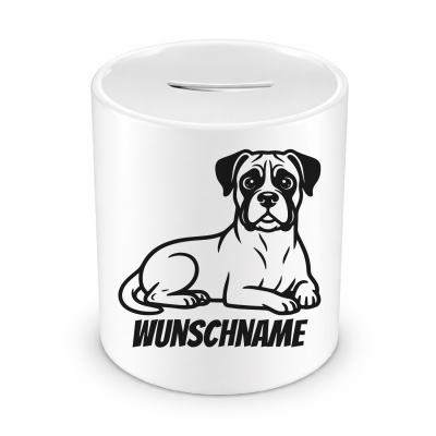 Spardose mit dem Motiv Boxer mit Name