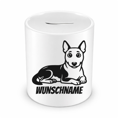 Spardose mit dem Motiv Bullterrier mit Name