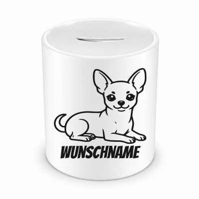 Spardose mit dem Motiv Chihuahua mit Name