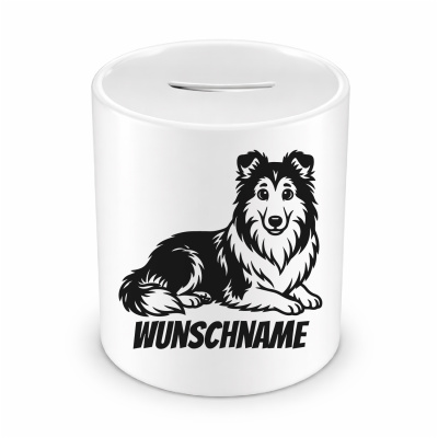 Spardose mit dem Motiv Collie mit Name