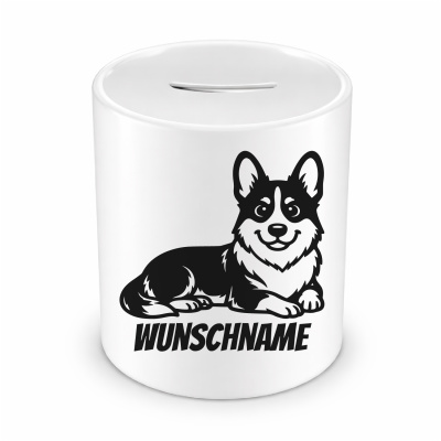Spardose mit dem Motiv Corgi mit Name
