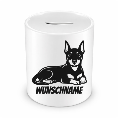 Spardose mit dem Motiv Dobermann mit Name