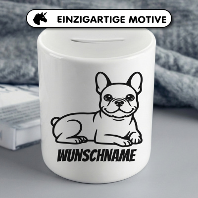 Spardose mit dem Motiv Franz�sische Bulldogge mit Name - Ansicht 3