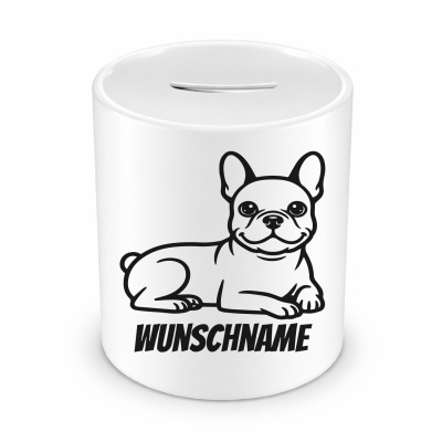 Spardose mit dem Motiv Franz�sische Bulldogge mit Name