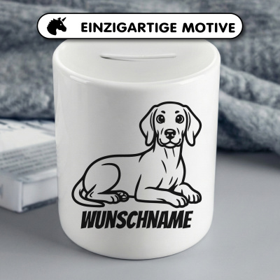 Spardose mit dem Motiv Magyar Vizsla mit Name - Ansicht 3