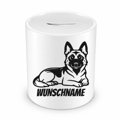 Spardose mit dem Motiv Malinois mit Name