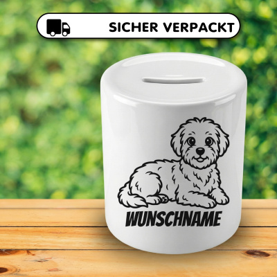 Spardose mit dem Motiv Malteser mit Name - Ansicht 4