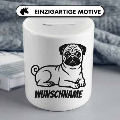 Spardose mit dem Motiv Mops mit Name - Ansicht 3