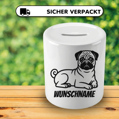 Spardose mit dem Motiv Mops mit Name - Ansicht 4