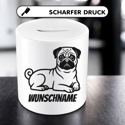 Spardose mit dem Motiv Mops mit Name - Ansicht 5