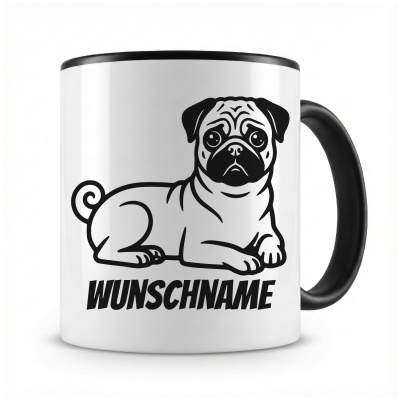 Tasse mit  Mops mit Name  als Motiv