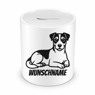 Spardose mit dem Motiv Parson Russell Terrier mit Name
