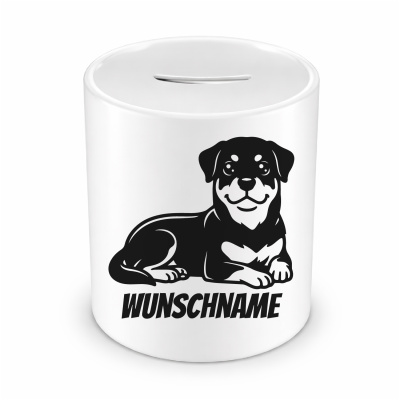 Spardose mit dem Motiv Rottweiler mit Name