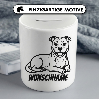 Spardose mit dem Motiv Staffordshire Terrier mit Name - Ansicht 3