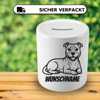 Spardose mit dem Motiv Staffordshire Terrier mit Name - Ansicht 4