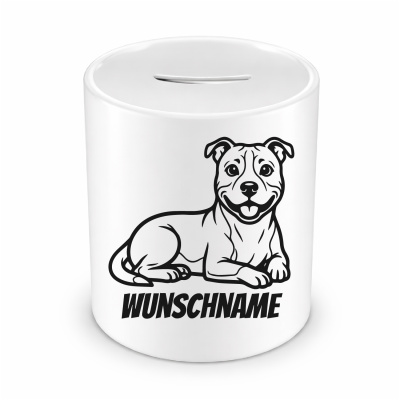 Spardose mit dem Motiv Staffordshire Terrier mit Name