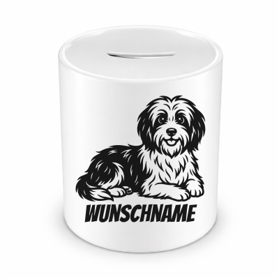 Spardose mit dem Motiv Tibet Terrier mit Name