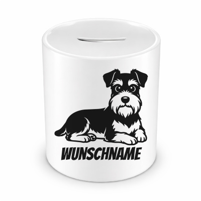 Spardose mit dem Motiv Zwergschnauzer mit Name