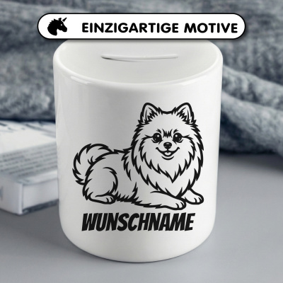 Spardose mit dem Motiv Zwergspitz mit Name - Ansicht 3