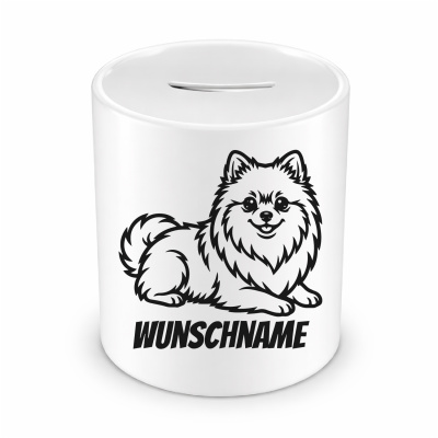 Spardose mit dem Motiv Zwergspitz mit Name