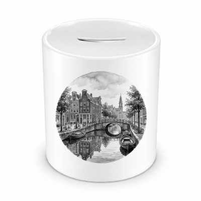 Spardose mit dem Motiv Grachten von Amsterdam aus den Niederlanden