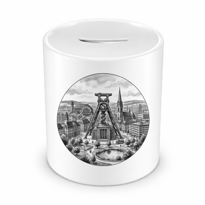 Spardose mit dem Motiv Stilisierte Bochum Skyline