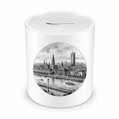 Spardose mit dem Motiv Stilisierte Bonn Skyline