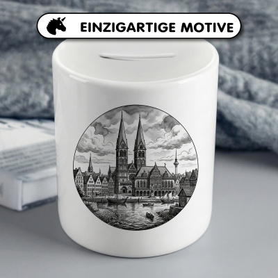 Spardose mit dem Motiv Stilisierte Bremen Skyline - Ansicht 3