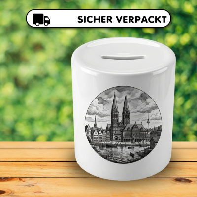 Spardose mit dem Motiv Stilisierte Bremen Skyline - Ansicht 4