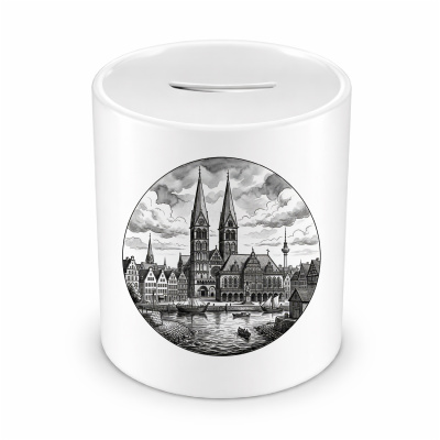 Spardose mit dem Motiv Stilisierte Bremen Skyline