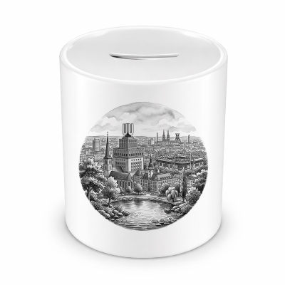 Spardose mit dem Motiv Stilisierte Dortmund Skyline