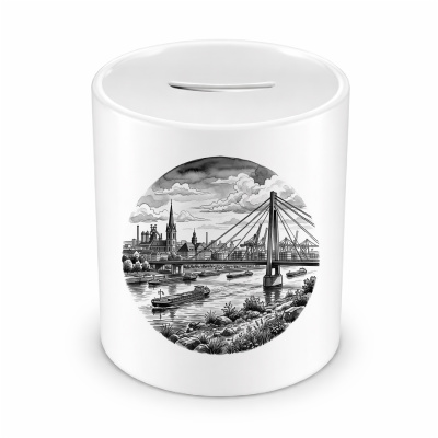 Spardose mit dem Motiv Stilisierte Duisburg Skyline