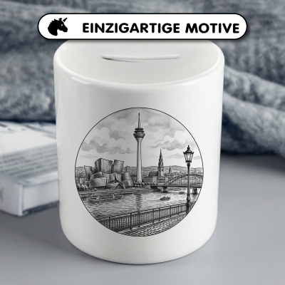 Spardose mit dem Motiv Stilisierte D�sseldorf Skyline - Ansicht 3