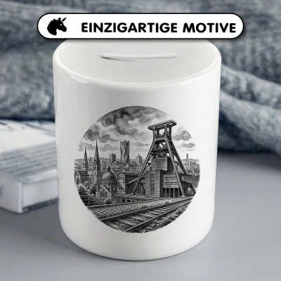 Spardose mit dem Motiv Stilisierte Essen Skyline - Ansicht 3