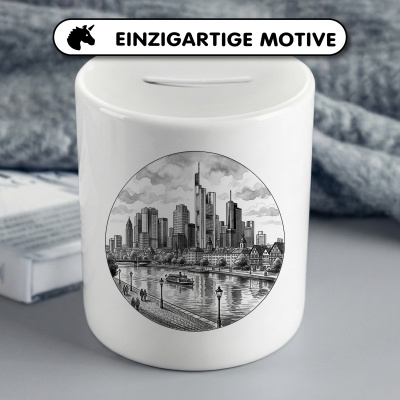 Spardose mit dem Motiv Stilisierte Frankfurt am Main Skyline - Ansicht 3