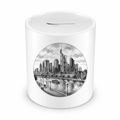 Spardose mit dem Motiv Stilisierte Frankfurt am Main Skyline
