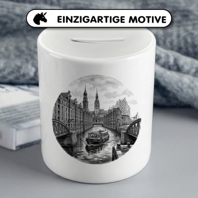 Spardose mit dem Motiv Stilisierte Hamburg Skyline - Ansicht 3