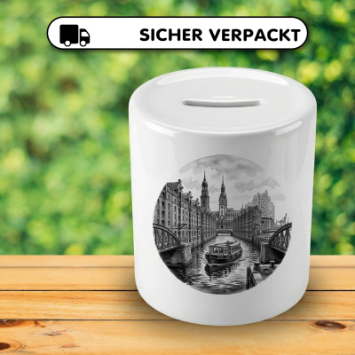 Spardose mit dem Motiv Stilisierte Hamburg Skyline - Ansicht 4